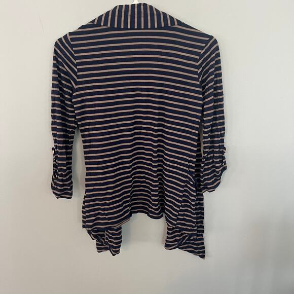 H.I.P. Striped Roll Tab Sleeve Open Front Cardigan Size Medium - Picture 6 of 6